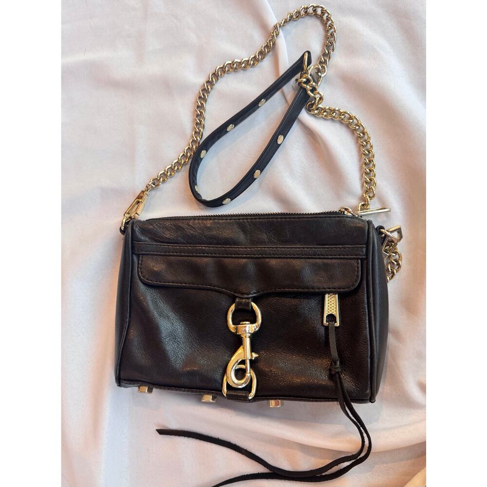 Rebecca Minkoff Black Crossbody Bag Gold Chain Strap Studs Mini Mac Purse